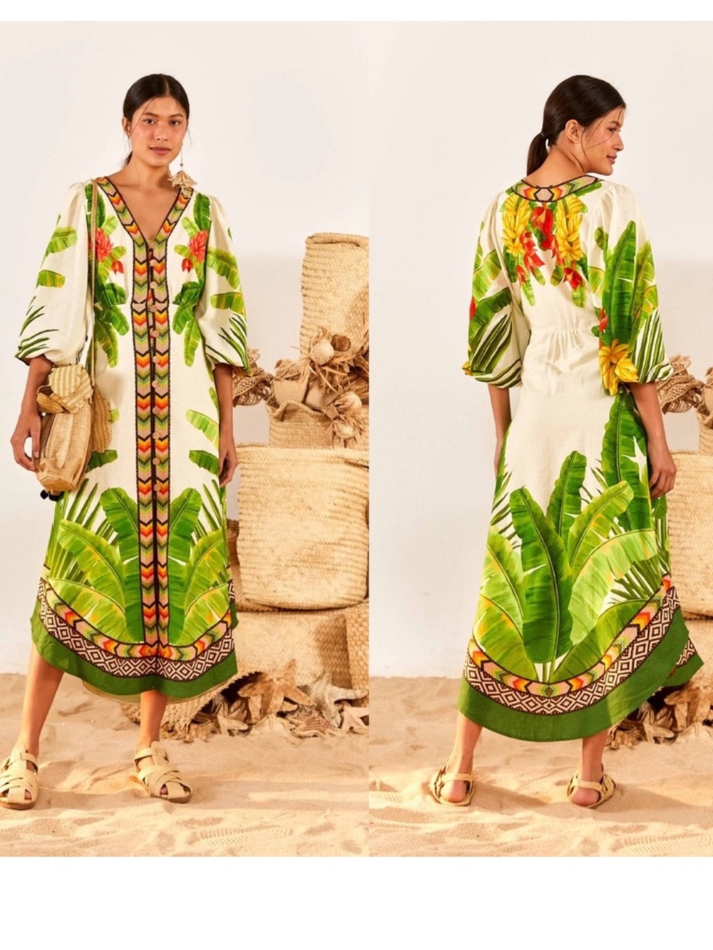 NWT Farm Rio Fresh Forest Midi Dress S Small Tropical Boho Beach - Picture 3 of 11